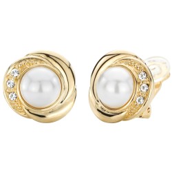 Traveller Clip-on Earrings - Pearls - 8 mm - White - Precisa Crystals - 22ct Gold plated - Gold-coloured - 13mm - 114235
