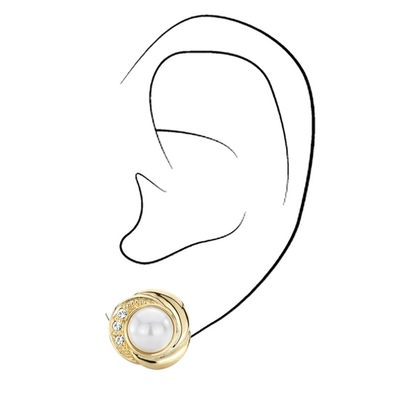 Traveller Ohrclips - Perle - 8 mm - Weiß - Preciosa Kristalle - 22kt vergoldet - Goldfarbe - 13 mm