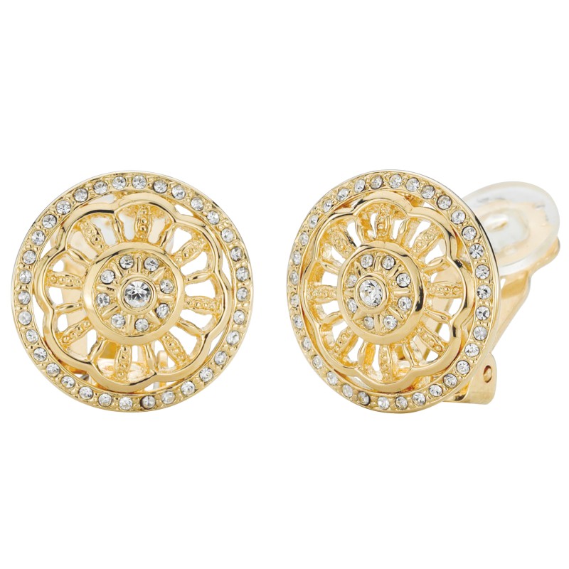 Traveller Ohrclip - Vergoldet - Kristalle - Barockstil Blume - 18mm - 157470