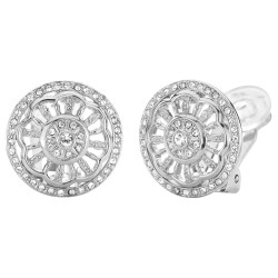 Traveller Clip Oorbellen - Zilverkleurig - Kristallen - Barokstijl Bloem - Geplatineerd - 18mm