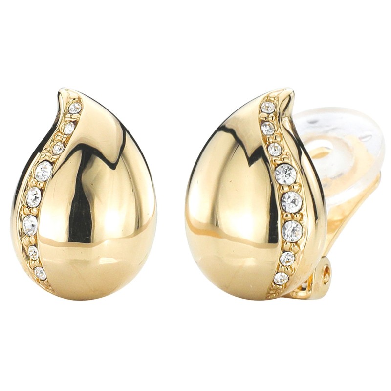 Traveller Ohrclips - Goldfarbe - Preciosa Kristalle - Tropfen - 22kt Vergoldet - 15x10 mm - 157486