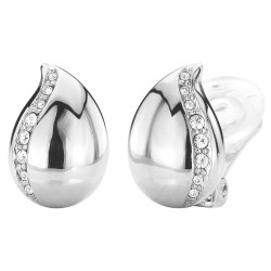 Traveller Clip Oorbellen - Zilverkleurig - Preciosa Kristallen - Druppel - Geplatineerd - 16x10 mm