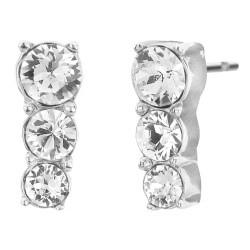 Traveller Pierced Earrings - Silver Coloured - Crystals - Platinum Plated - 10x5mm