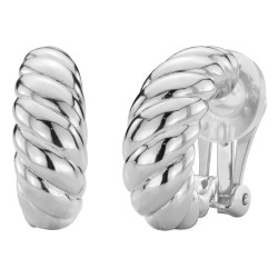 Traveller Clip-on Earrings - Silvercoloured - Braided Texture - Platinum Plarted - 20x7 mm - 1575