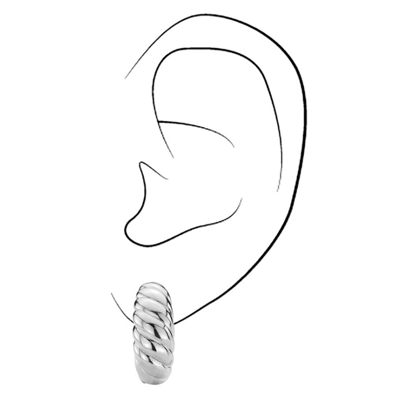 Traveller Clip-on Earrings - Silvercoloured - Braided Texture - Platinum Plarted - 20x7 mm - 1575