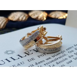 Traveller Clip Oorbellen - Bicolor - Preciosa Kristallen - Mat/ Glans - 22kt Verguld & Geplatineerd - 22x8 mm