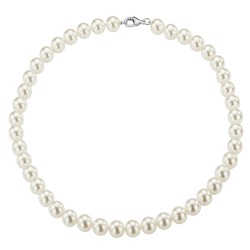 Traveller Necklace - Pearls - White - 10 mm - 42 cm - Platinum Plated
