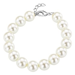 Traveller Perl-Armband - Perlen - Weiss - 12 mm - Silberfarben - Platiniert - 19+3 cm