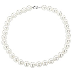 Traveller Dames Parelketting - Wit - 12 mm - 42 cm - Geplatineerd