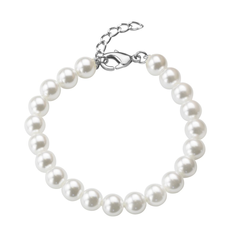 Traveller Perl-Armband - Weiss - 8 mm - 18 cm - Platiniert -740818