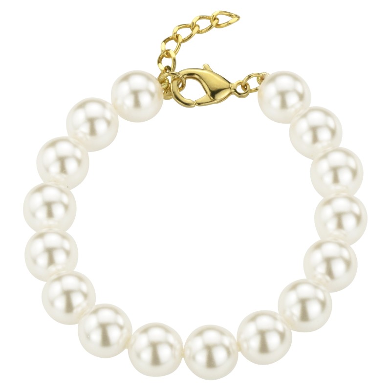 Traveller Parelarmband - Wit - 10 mm - 18 cm - Goudkleurig - 741118