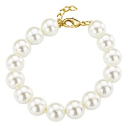 Traveller Pearl Bracelet - Pearls - White - 12 mm - Gold Plated- 19+3 cm