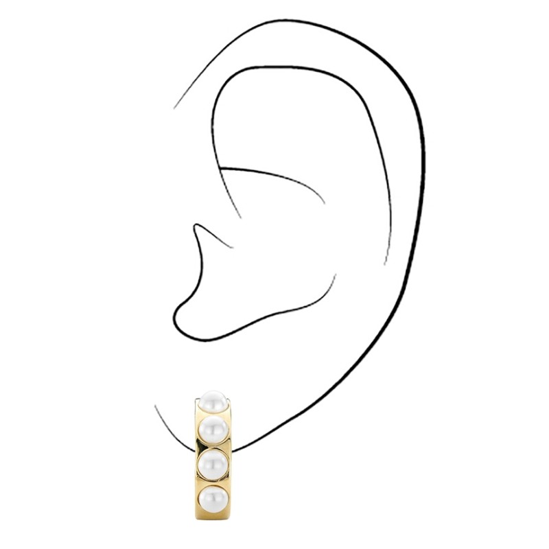 Traveller Ohrclips - Vergoldet - Perlen - 4mm - Weiß - 17x5mm