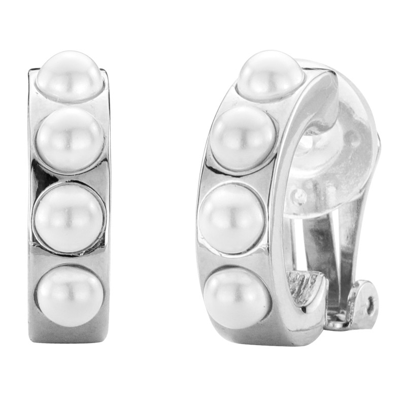 Traveller Ohrclips - Silberfarben - Perle - 4mm - Weiß - Platiniert - 17x5 mm - 157519