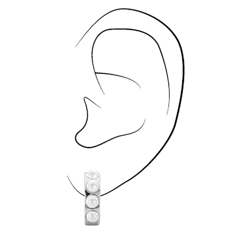 Traveller Clip Oorbellen - Zilverkleurig - Parels - 4mm - Wit - Geplatineerd - 17x5 mm - 157519