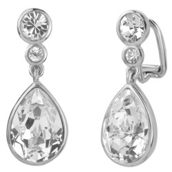 Traveller Clip-on Earrings - Drop Earrings - Silver Coloured - Preciosa Crystals - Platinum Plated - 30x10 mm