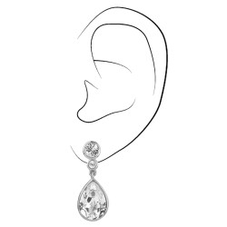 Traveller Clip Oorbellen - Hangers - Zilverkleurig - Preciosa Kristallen - Geplatineerd - 30x10 mm - 157532