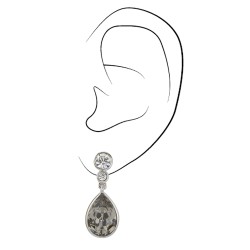 Traveller Ohrclip - Hänger - Silberfarben - Kristalle - Grau - Platiniert - 30x10 mm