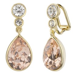 Traveller Drop Clip Earrings - Gold Plated - Crystals - Light Peach - 30x10 mm - 157534