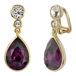 Traveller Drop Clip Earrings - Gold Plated - Crystals - Amethyst - 30x10 mm - 157535