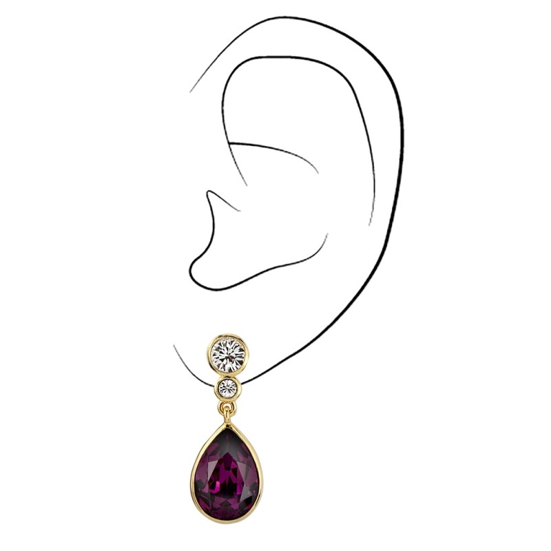 Traveller Clip Oorbellen - Hangers - Verguld - Kristallen - Amethist - 30x10 mm - 157535