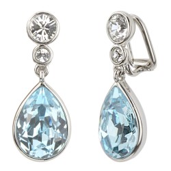 Traveller Ohrclip - Hänger - Silberfarben - Kristalle - Hellblau - Platiniert - 30x10 mm - 157536