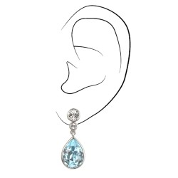 Traveller Clip Oorbellen - Hangers - Zilverkleurig - Kristallen - Licht Blauw - Geplatineerd - 30x10 mm