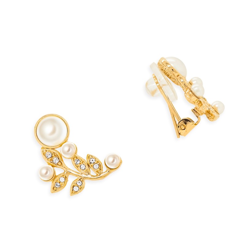Grossé Clip-on Earrings - Statement Pearl - Gold Plated - Pearls - Crystals - 20x14 mm
