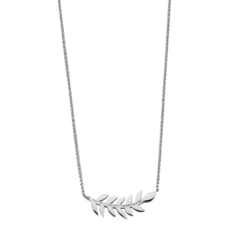 Traveller Dames Ketting met Hanger - Edelstaal - Tak met Blaadjes - Kristallen - 46cm