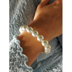 Traveller Perl-Armband - Perlen - Weiss - 12 mm - Vergoldet -19+3 cm