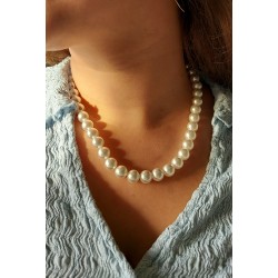 Traveller Perl-Collier - Weiss - 10 mm - 45 cm - Vergoldet