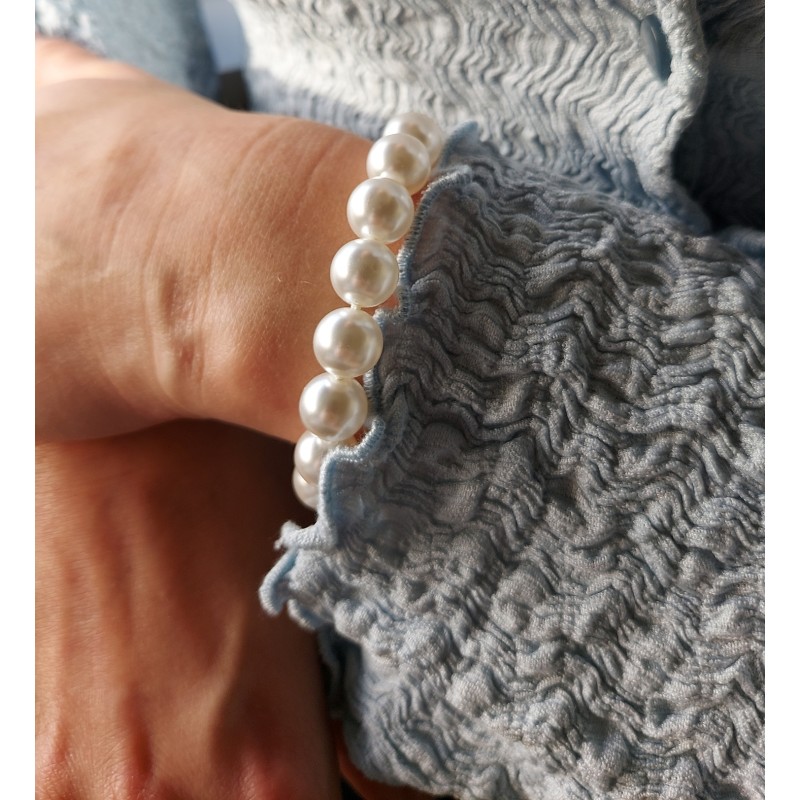 Traveller Pearl Bracelet - Pearls - White - 10 mm - Silver Coloured - Platinum Plated - 18+3cm