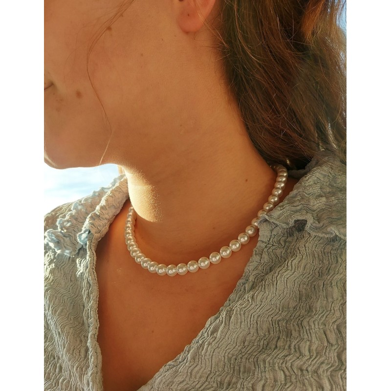 Traveller Perl-Collier - Weiss - 8 mm - 42 cm - Platiniert