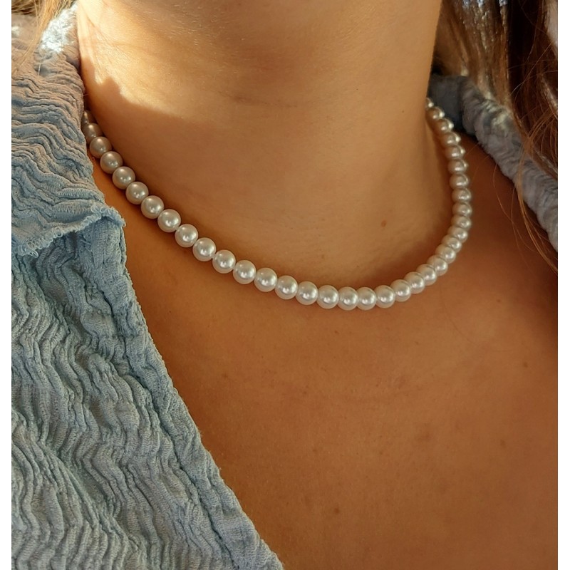 Traveller Pearl Necklace - Wihite - 6 mm - 40-45 cm - 22ct Gold Plated