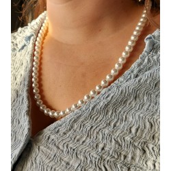 Traveller Dames Parelketting - Wit - 8 mm - 60 cm - Verguld