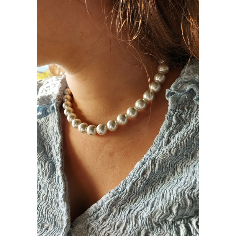 Traveller Dames Parelketting - Parels - Wit - 12 mm - Geplatineerd - 42 cm