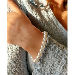 Traveller Perl-Armband - Weiss - 8 mm - 18 cm - Platiniert -740818