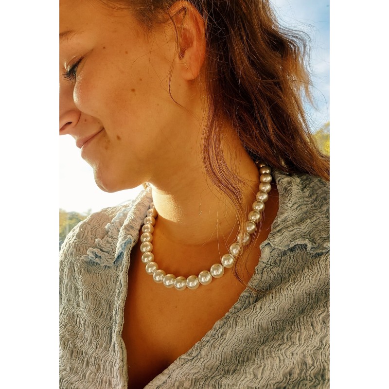 Traveller Pearl-Necklace - White - 12 mm - 45 cm - 22ct Gold Plated