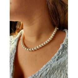 Traveller Dames Parelketting - Wit - 8 mm - 45 cm - Geplatineerd