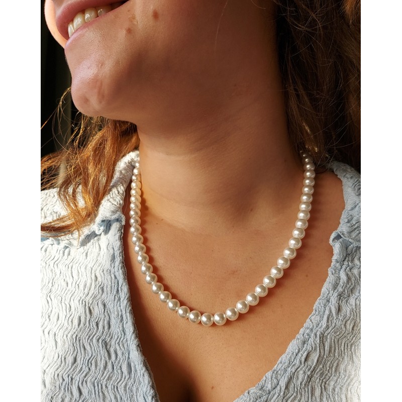 Traveller Perl-Collier - Weiss - 8 mm - 50 cm - Platiniert