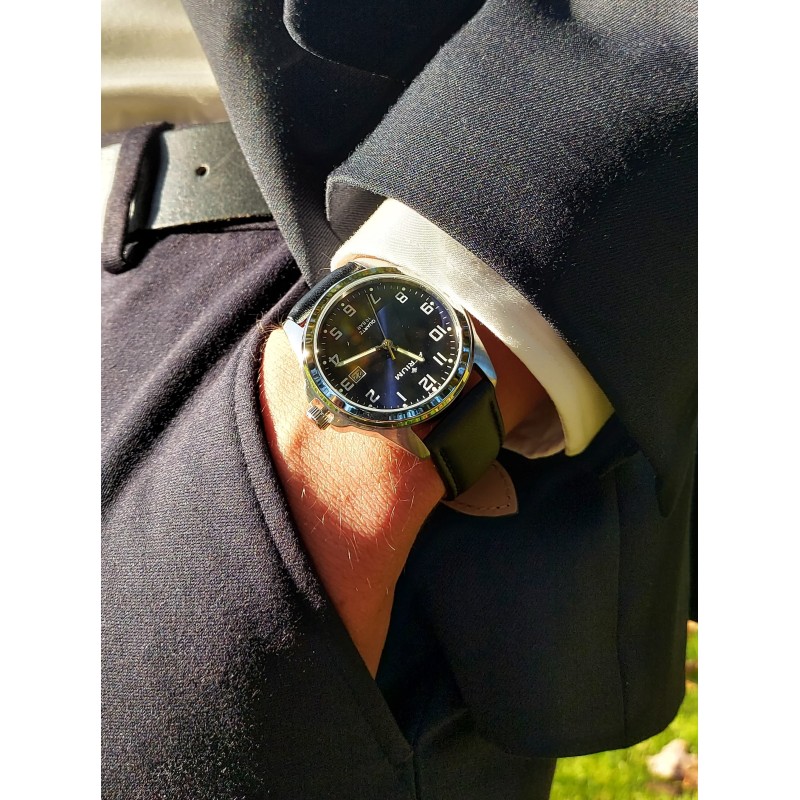 ATRIUM Watch - Men - Stainless Steel - 10 Bar - Analogue - Black Leather Strap - Blue Dial - Date