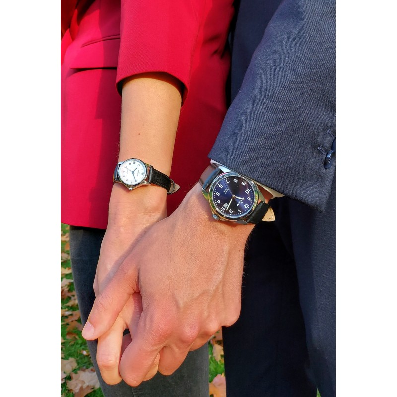 ATRIUM Watch - Women - Silver Coloured - Black Leather Strap (13.5-18.5cm) - White Dial - 27mm