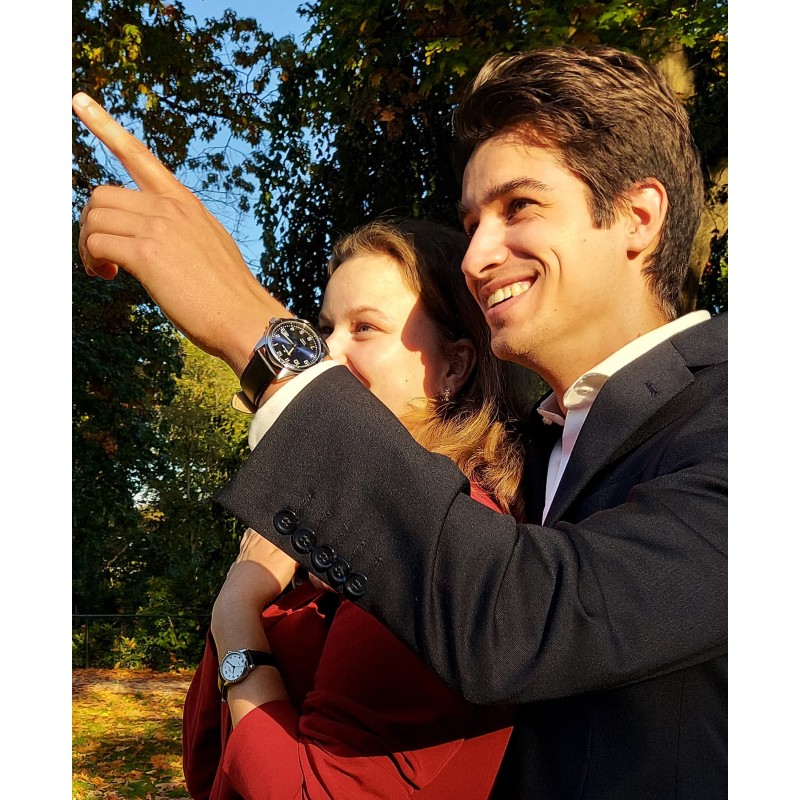 ATRIUM Watch - Men - Stainless Steel - 10 Bar - Analogue - Black Leather Strap - Blue Dial - Date