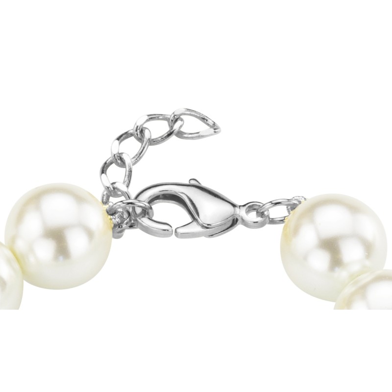 Traveller Pearl Bracelet - Pearls - White - 12 mm - Platinum Plated - 19+3 cm
