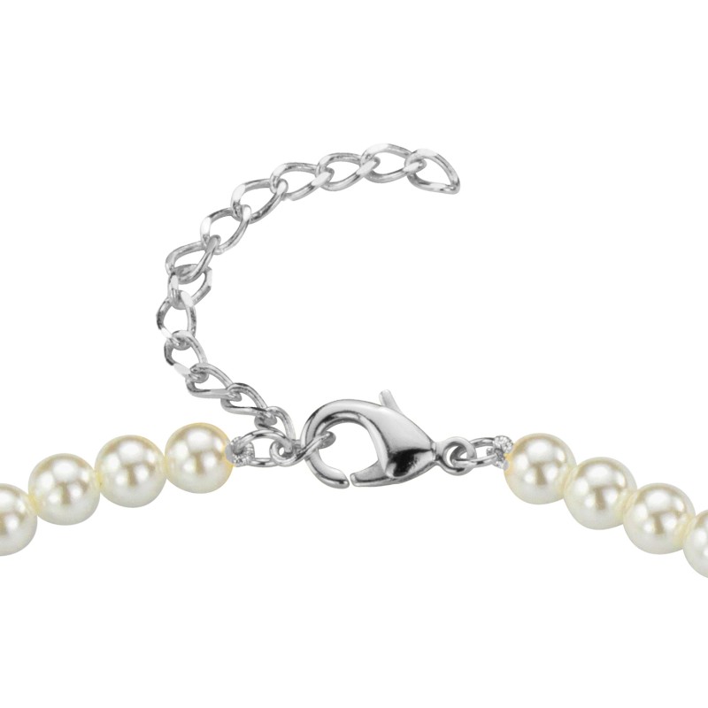Traveller Pearl Necklace - White - 6 mm - 40-45 cm - Silver Coloured - Platinum Plated