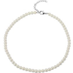 Traveller Pearl Necklace - White - 6 mm - 40-45 cm - Silver Coloured - Platinum Plated - 740640