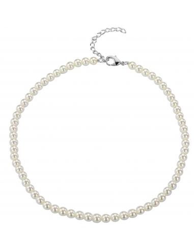 Traveller Necklace - Pearls - White - 6 mm - 40-45 cm - Platinum Plated - 740640