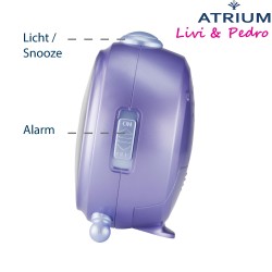 ATRIUM Kinderwecker – Alpakas – Lila – Wecker ohne Ticken – Aufmunternder Piepton – Alarm & Snooze