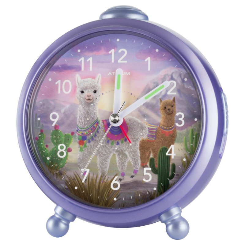 ATRIUM Kinderwekker - Alpaca's - Lila - Wekker Zonder Tikgeluid - Opbouwende Pieptoon - Alarm & Snooze