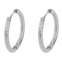 Traveller Hoop Earrings - Silver coloured - Stainless steel - 25 mm - Checkered Texture